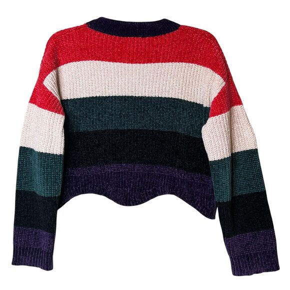 LUV LANE Sweater Womens Medium Multicolor Striped Cropped Chunky Knit Crewneck - Picture 3 of 12